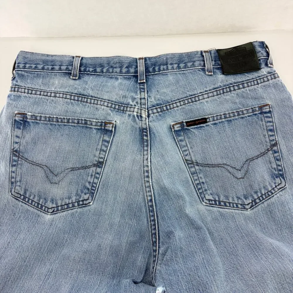 Harley-Davidson MotorClothes Jeans 38x30 Light Wash Distressed Moto Biker Denim